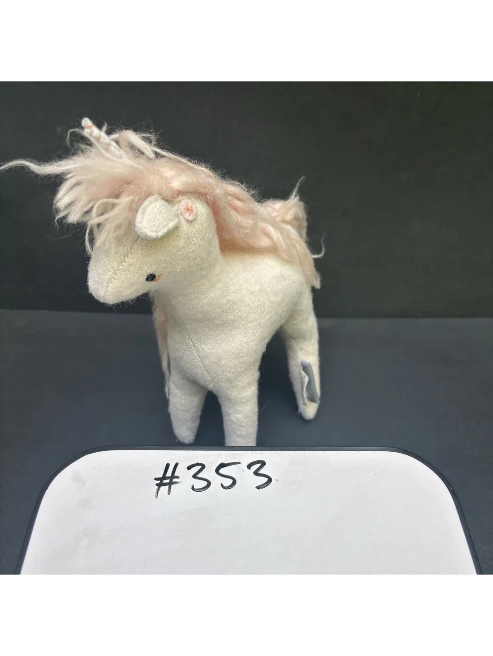 Crate and Barrel Land of Nod White Unicorn Plush Stuffed Animal Wool Blend 9”